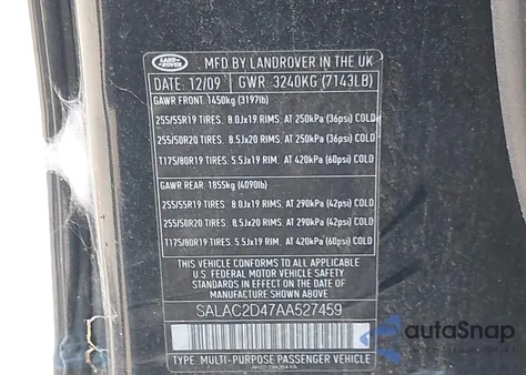 2010 Land Rover Lr4 from USA, damaged, VIN SALAC2D47AA527459